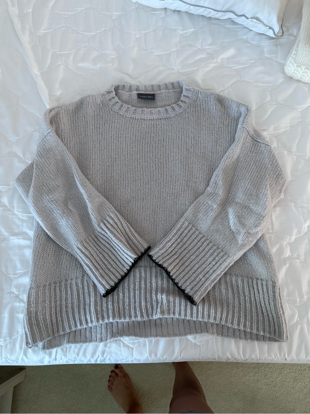 Wooden Ships Light Gray Crewneck Sweater with Contrasting Trim